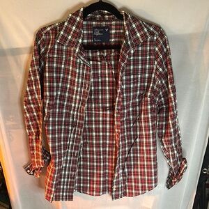 American Eagle Outfitters Red and White Plaid Button Down Shirt
